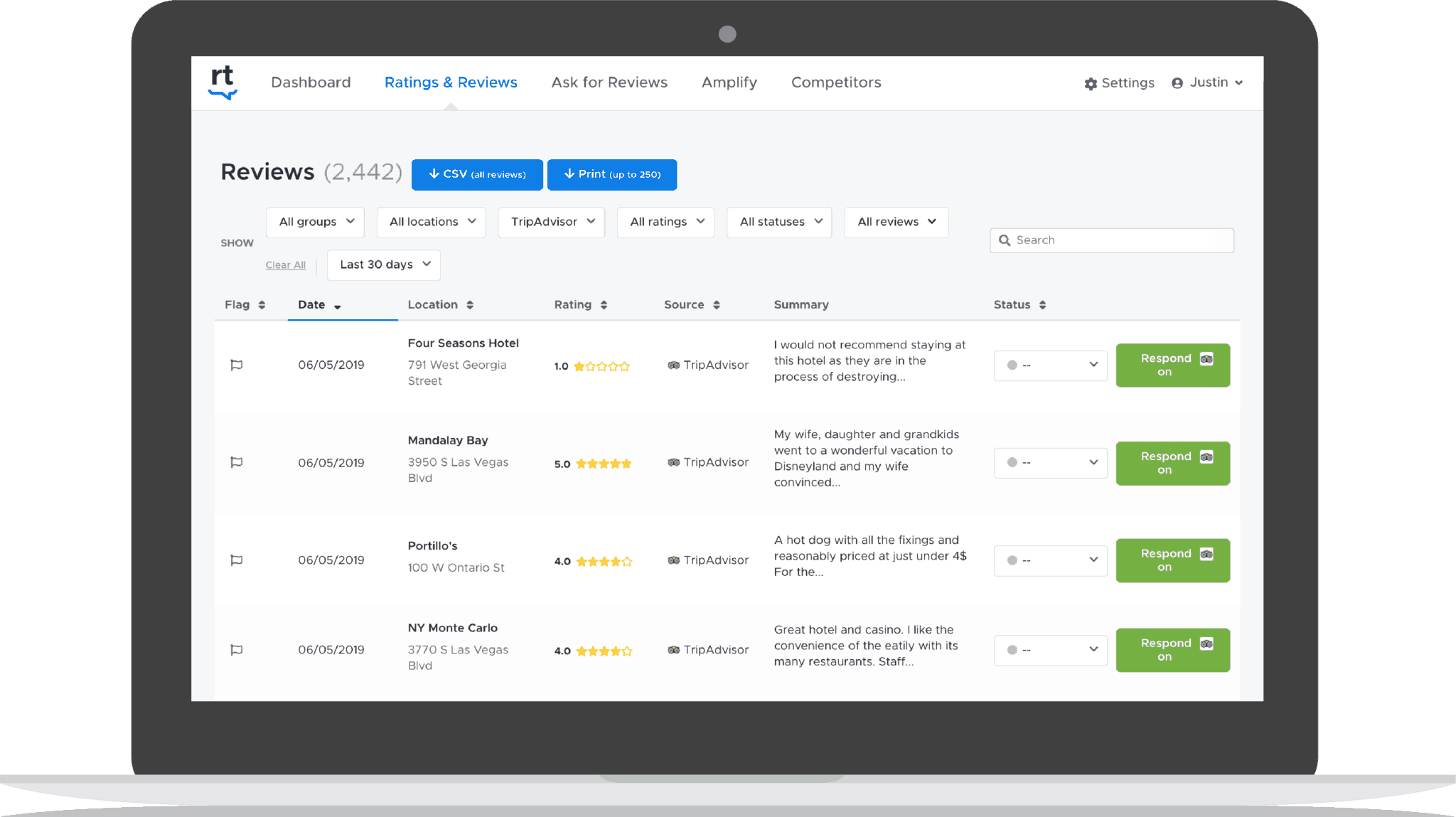 screenshot of review management and reputation management software